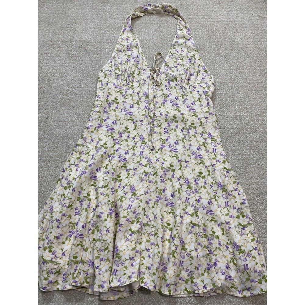 Maeve by Anthropologie Cream Halter Mini Dress with Lavender Floral 100% Viscose - Picture 16 of 16